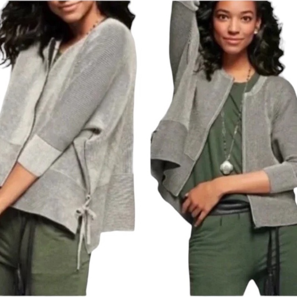 CABI | Women Cupid’s Cardigan Striped Zip Front Tie Side Slits Jacket size Small